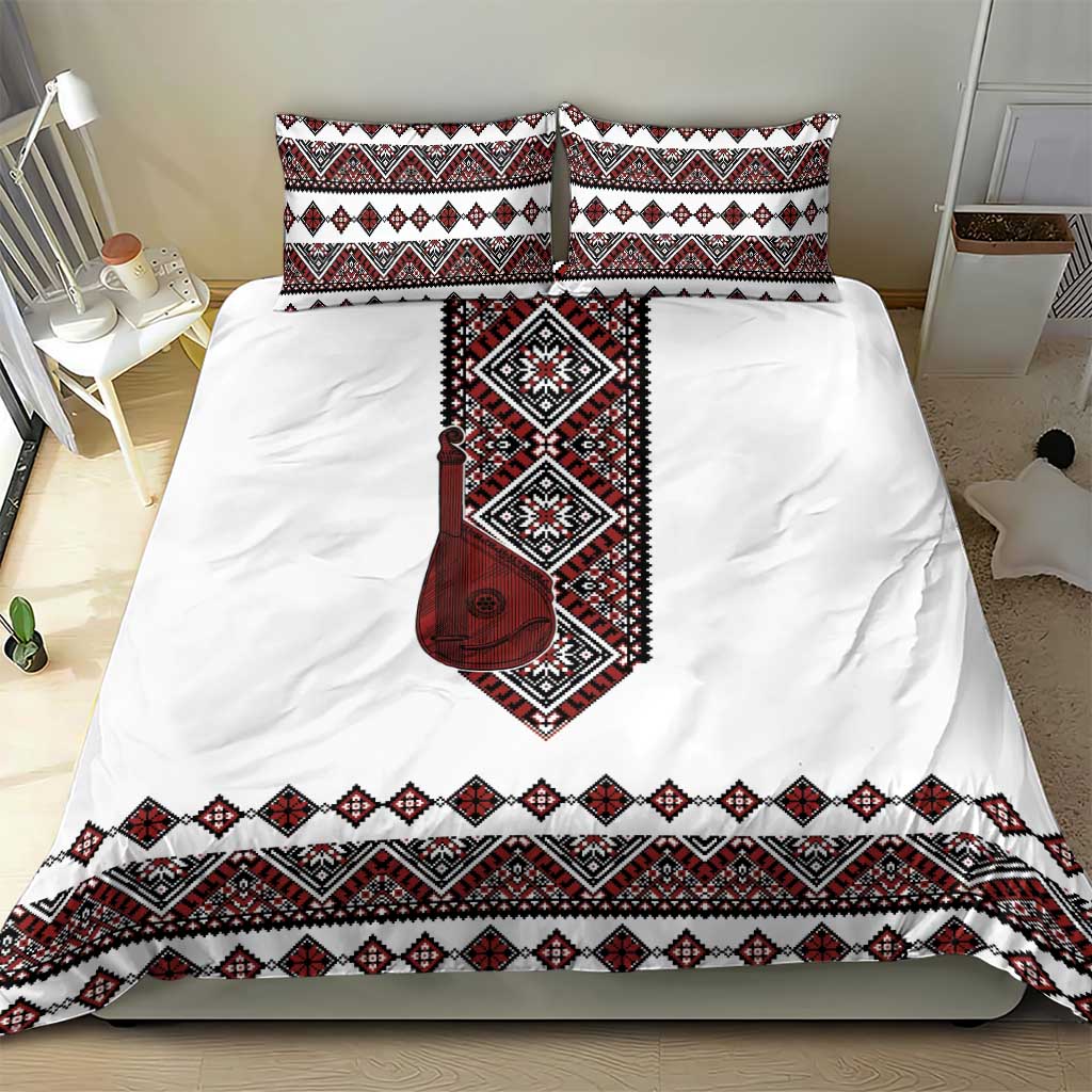 Ukraine Bandura Vyshyvanka Pattern Bedding Set Ukrainian Heritage Folk White Version - Wonder Print Shop