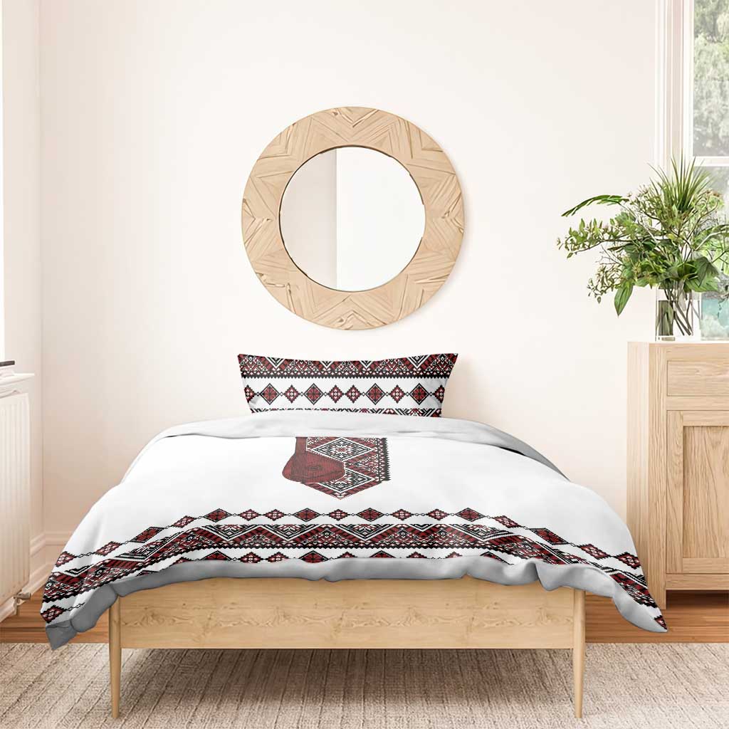 Ukraine Bandura Vyshyvanka Pattern Bedding Set Ukrainian Heritage Folk White Version - Wonder Print Shop