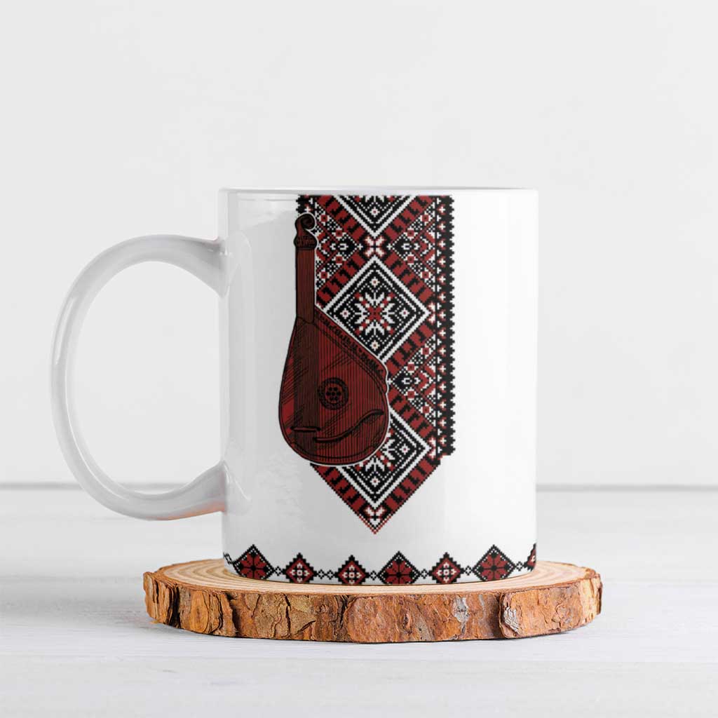Ukraine Bandura Vyshyvanka Pattern Ceramic Mug Ukrainian Heritage Folk White Version - Wonder Print Shop