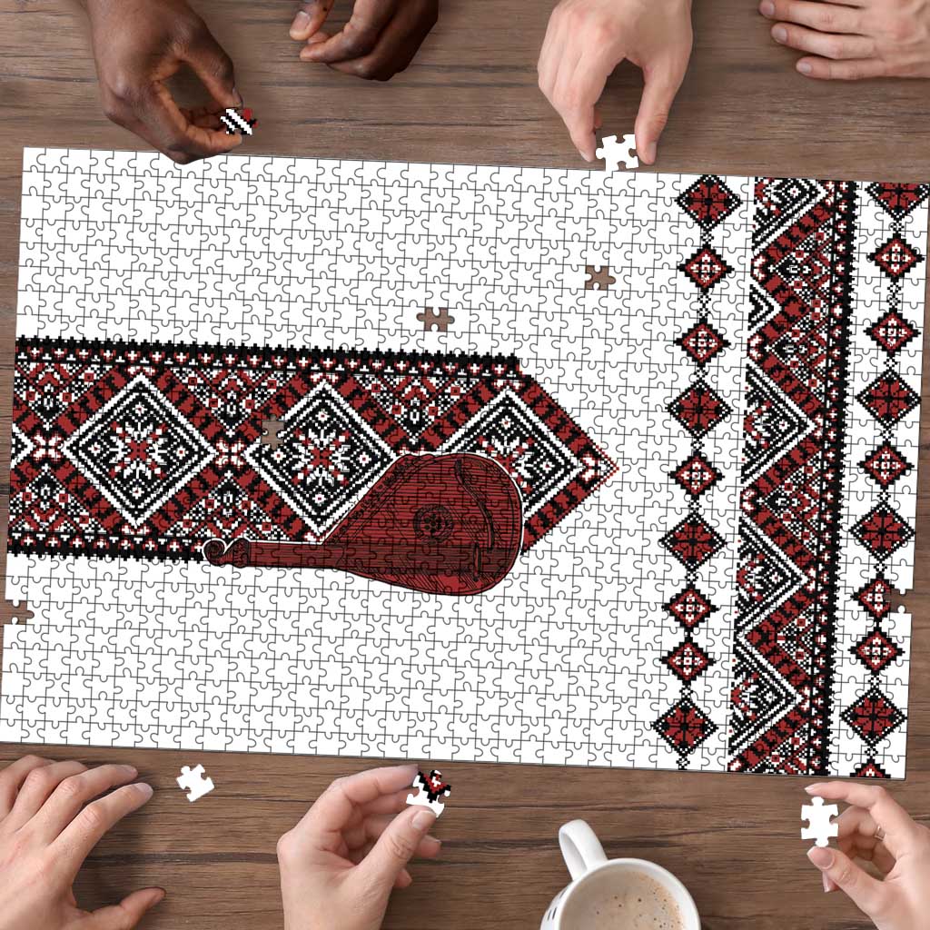 Ukraine Bandura Vyshyvanka Pattern Puzzle Ukrainian Heritage Folk White Version - Wonder Print Shop