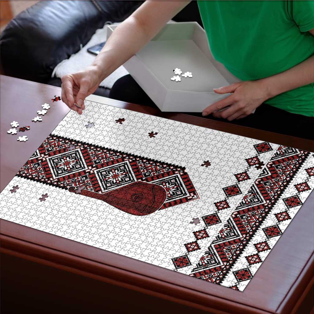 Ukraine Bandura Vyshyvanka Pattern Puzzle Ukrainian Heritage Folk White Version - Wonder Print Shop