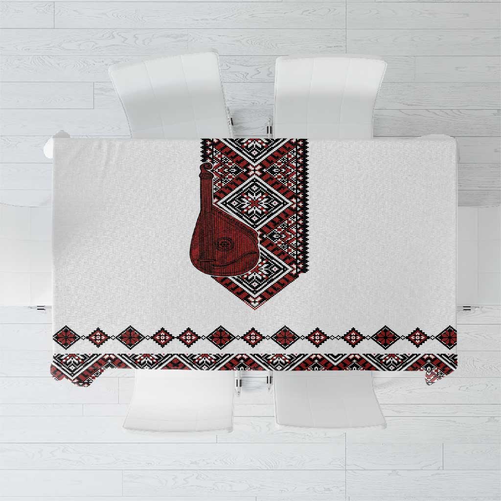 Ukraine Bandura Vyshyvanka Pattern Tablecloth Ukrainian Heritage Folk White Version - Wonder Print Shop