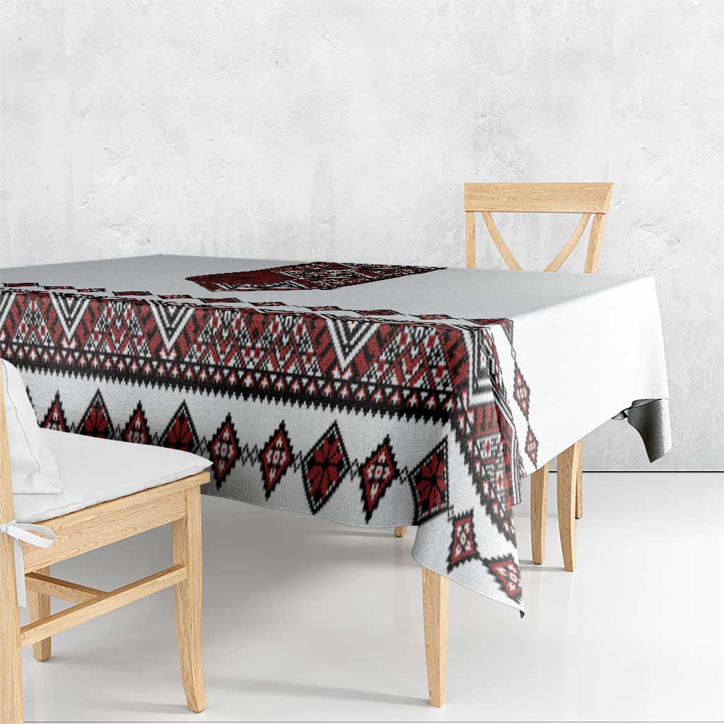 Ukraine Bandura Vyshyvanka Pattern Tablecloth Ukrainian Heritage Folk White Version - Wonder Print Shop