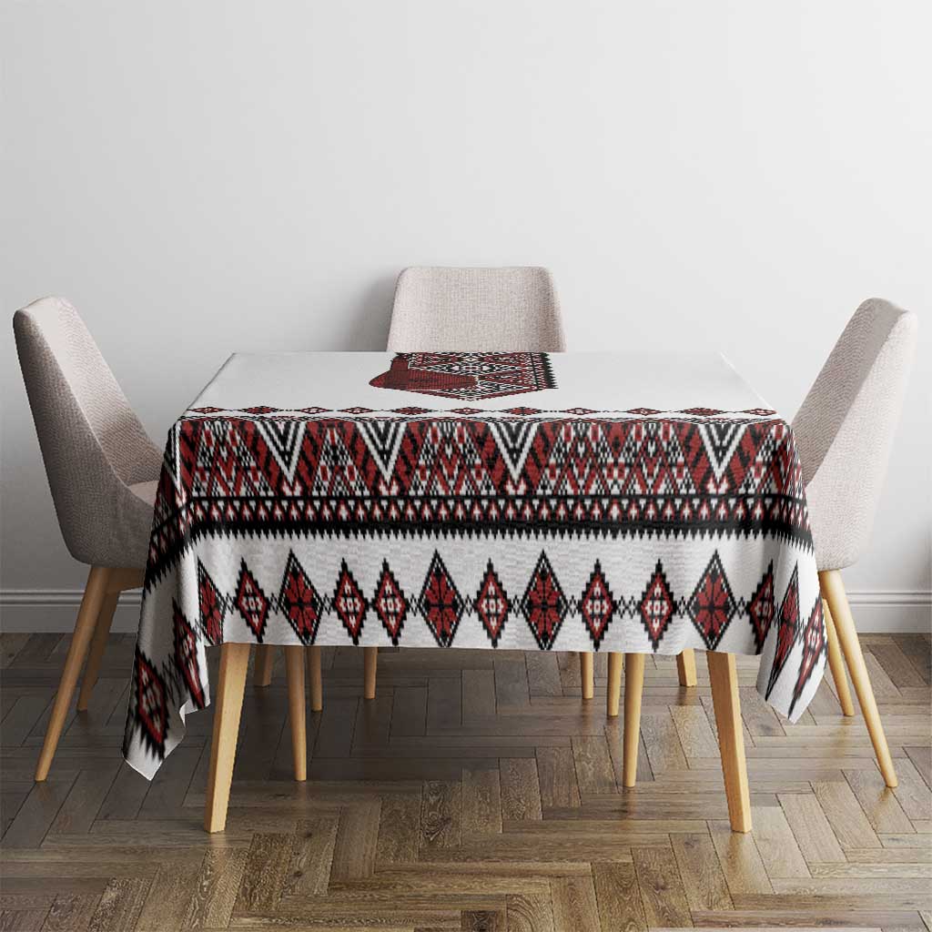Ukraine Bandura Vyshyvanka Pattern Tablecloth Ukrainian Heritage Folk White Version - Wonder Print Shop