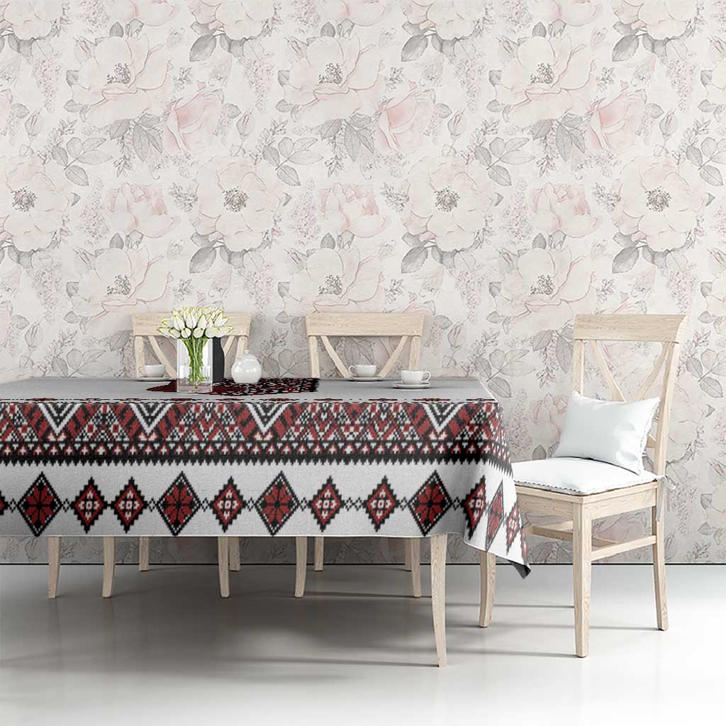 Ukraine Bandura Vyshyvanka Pattern Tablecloth Ukrainian Heritage Folk White Version - Wonder Print Shop
