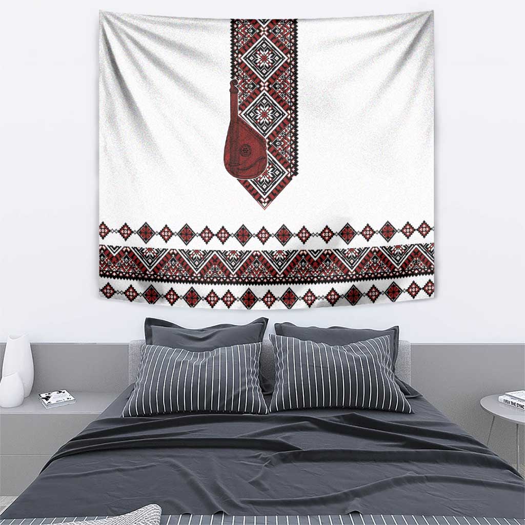 Ukraine Bandura Vyshyvanka Pattern Tapestry Ukrainian Heritage Folk White Version - Wonder Print Shop