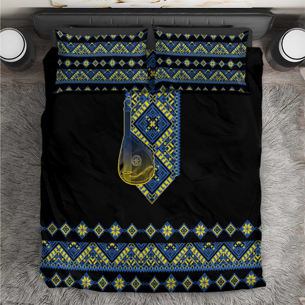 Ukraine Bandura Vyshyvanka Pattern Bedding Set Ukrainian Heritage Folk Black Version - Wonder Print Shop