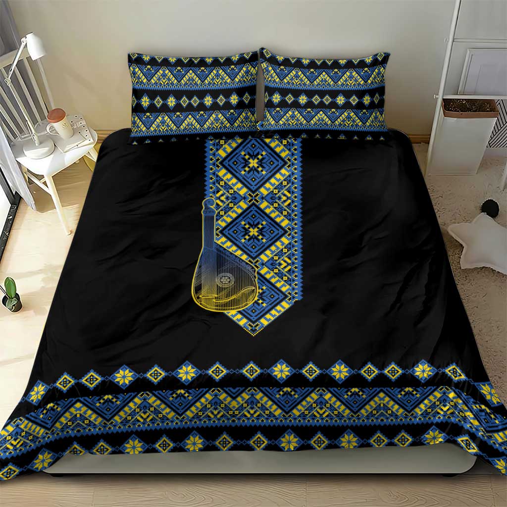 Ukraine Bandura Vyshyvanka Pattern Bedding Set Ukrainian Heritage Folk Black Version - Wonder Print Shop