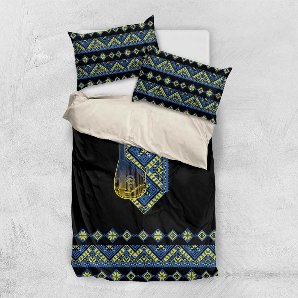 Ukraine Bandura Vyshyvanka Pattern Bedding Set Ukrainian Heritage Folk Black Version - Wonder Print Shop