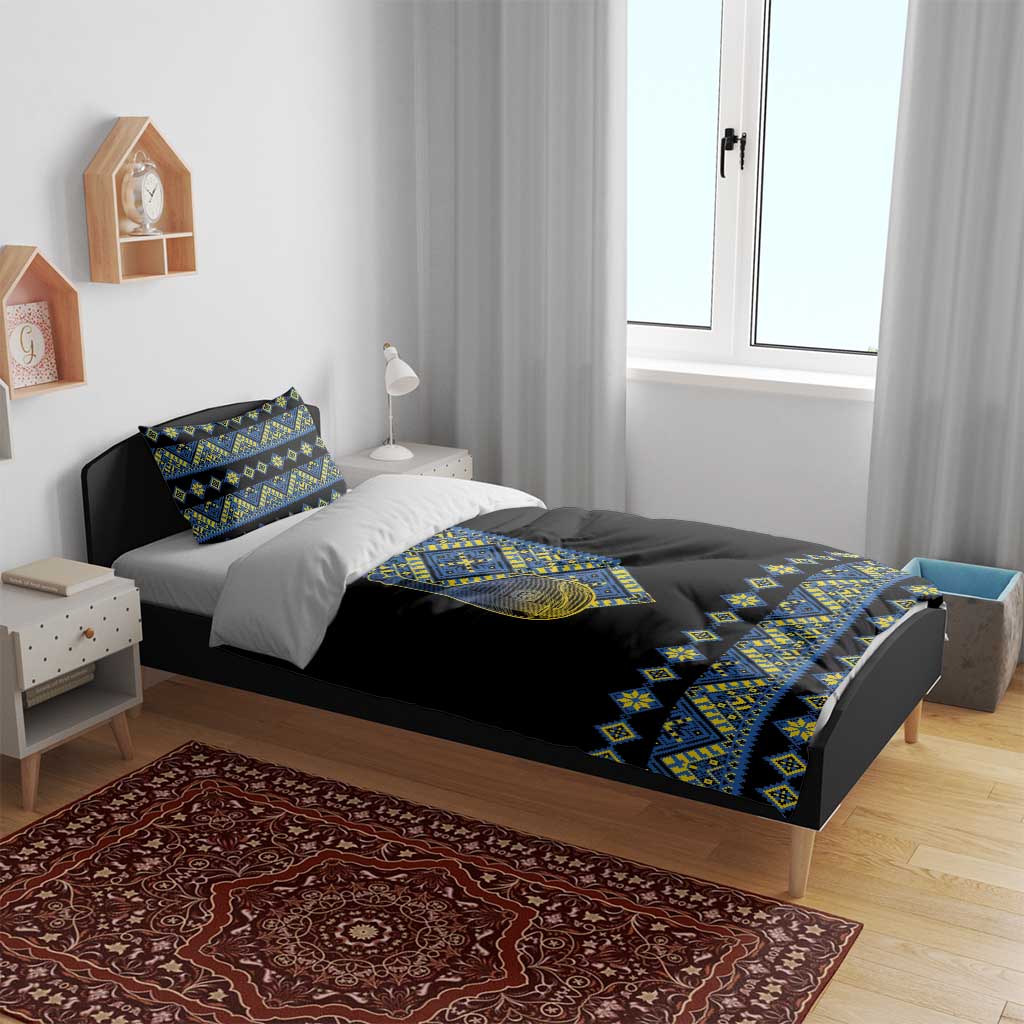 Ukraine Bandura Vyshyvanka Pattern Bedding Set Ukrainian Heritage Folk Black Version - Wonder Print Shop