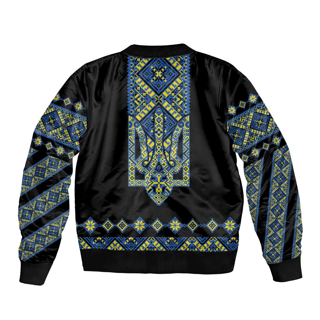 Ukraine Bandura Vyshyvanka Pattern Bomber Jacket Ukrainian Heritage Folk Black Version - Wonder Print Shop