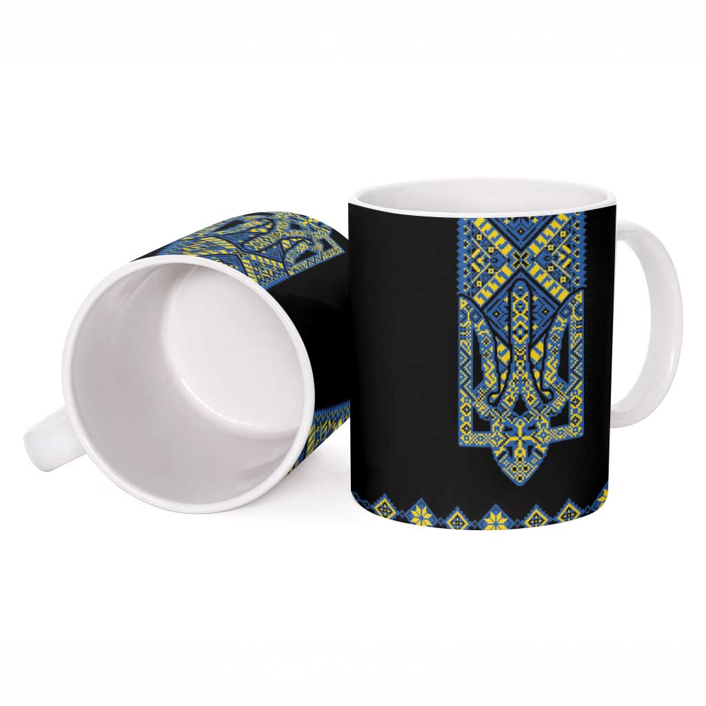 Ukraine Bandura Vyshyvanka Pattern Ceramic Mug Ukrainian Heritage Folk Black Version - Wonder Print Shop