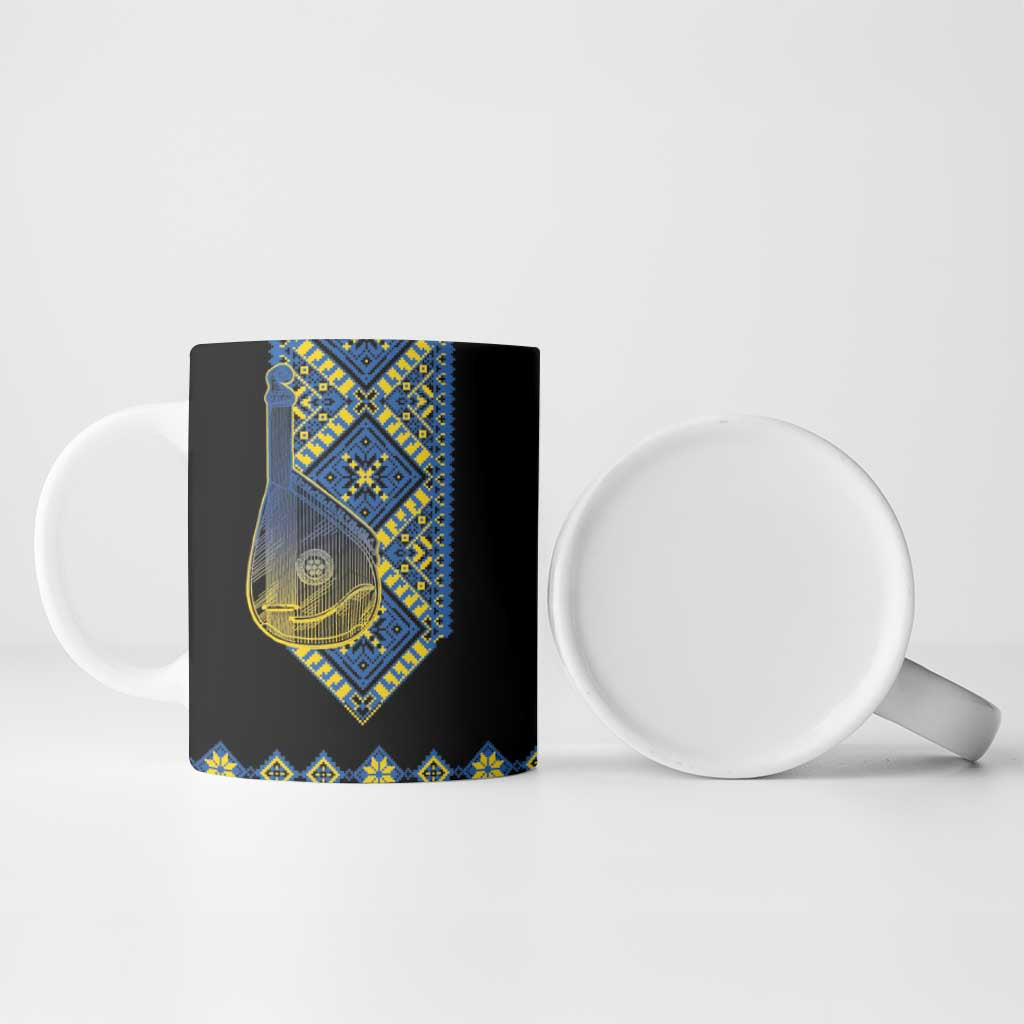 Ukraine Bandura Vyshyvanka Pattern Ceramic Mug Ukrainian Heritage Folk Black Version - Wonder Print Shop