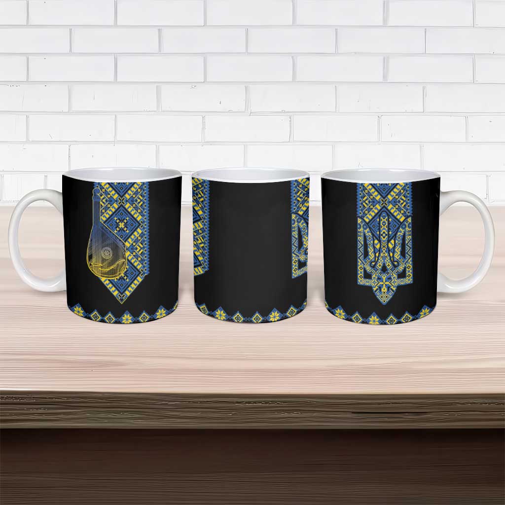 Ukraine Bandura Vyshyvanka Pattern Ceramic Mug Ukrainian Heritage Folk Black Version - Wonder Print Shop