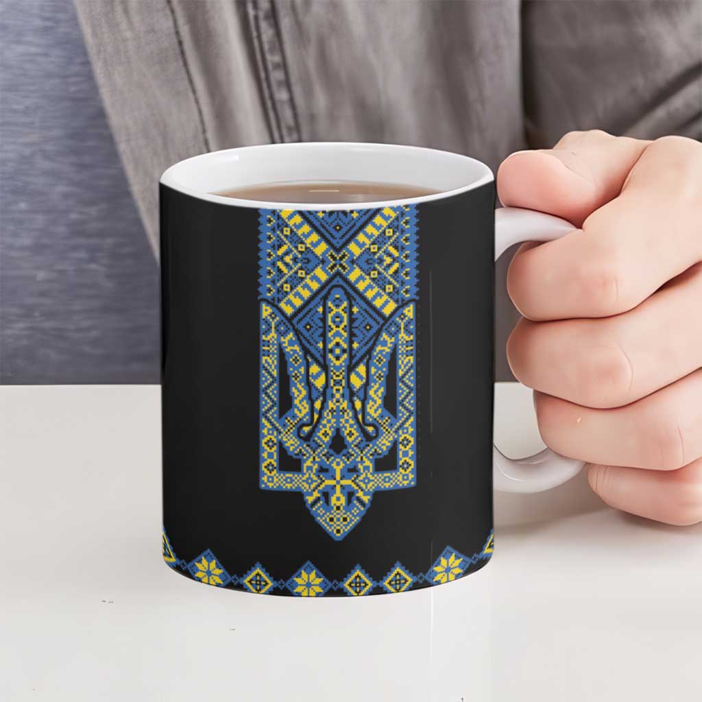 Ukraine Bandura Vyshyvanka Pattern Ceramic Mug Ukrainian Heritage Folk Black Version - Wonder Print Shop