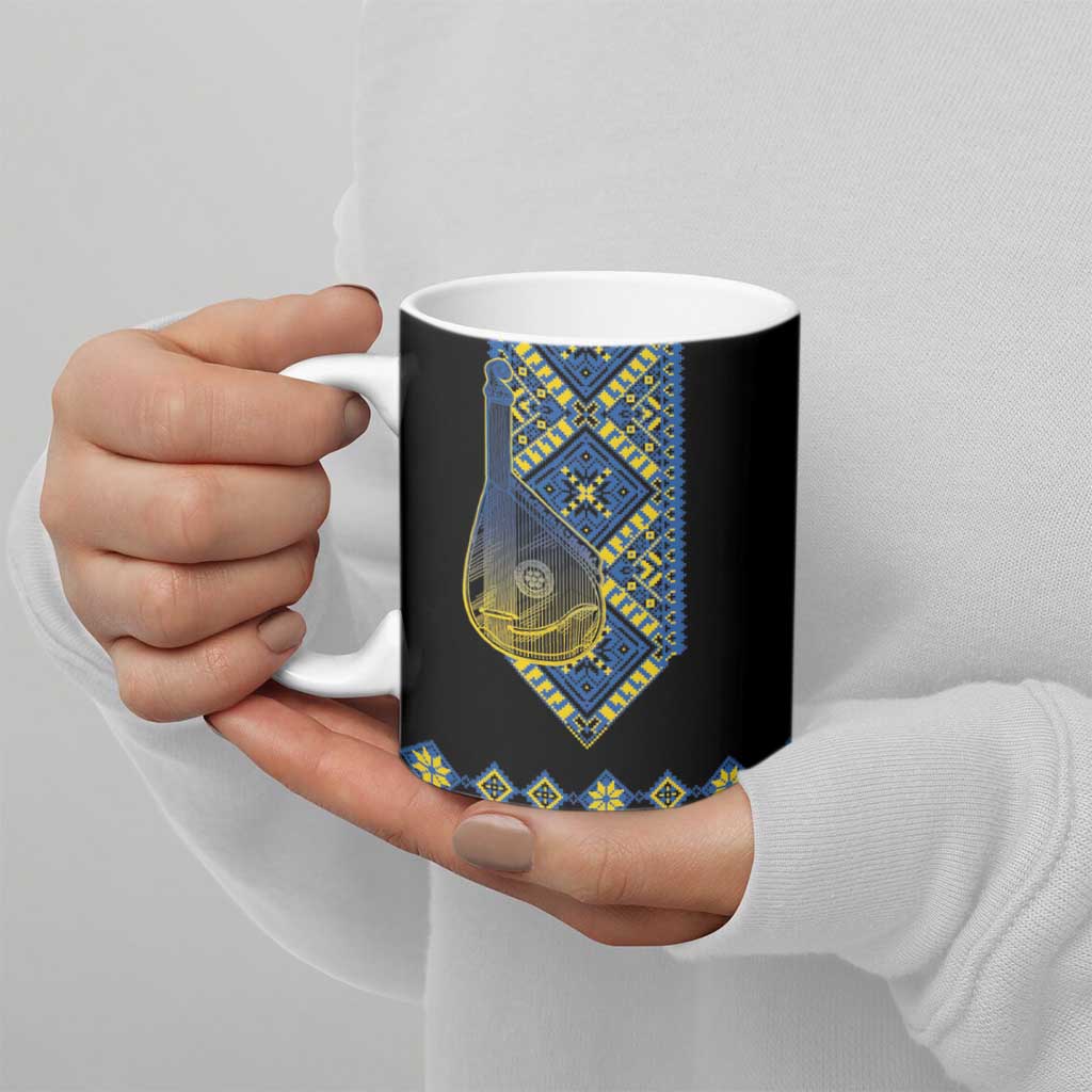 Ukraine Bandura Vyshyvanka Pattern Ceramic Mug Ukrainian Heritage Folk Black Version - Wonder Print Shop