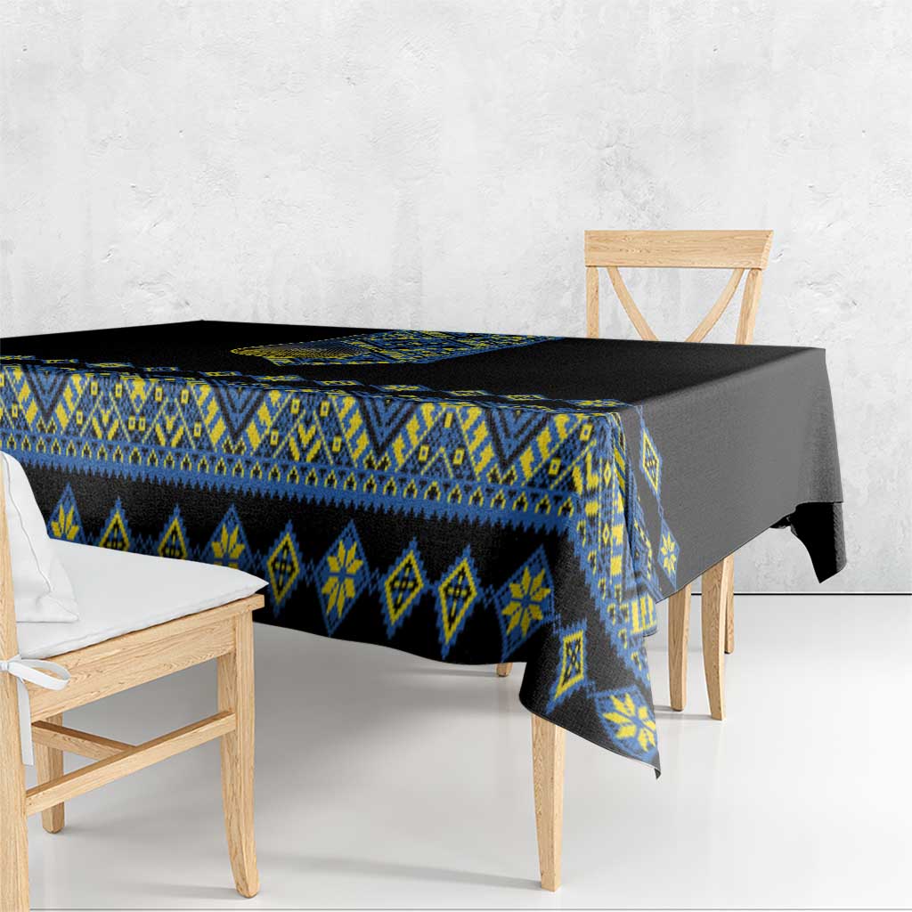 Ukraine Bandura Vyshyvanka Pattern Tablecloth Ukrainian Heritage Folk Black Version - Wonder Print Shop