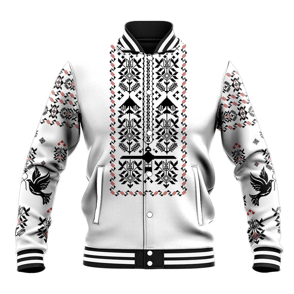 Ukraine Military Vyshyvanka Pattern Baseball Jacket Ukrainian Heritage White Tactical Style - Wonder Print Shop