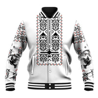 Ukraine Military Vyshyvanka Pattern Baseball Jacket Ukrainian Heritage White Tactical Style - Wonder Print Shop