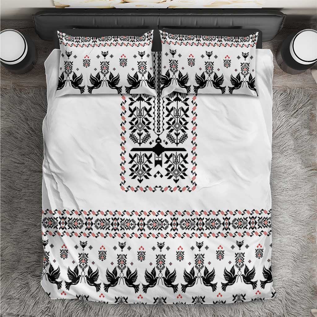 Ukraine Military Vyshyvanka Pattern Bedding Set Ukrainian Heritage White Tactical Style - Wonder Print Shop