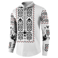 Ukraine Military Vyshyvanka Pattern Button Sweatshirt Ukrainian Heritage White Tactical Style - Wonder Print Shop
