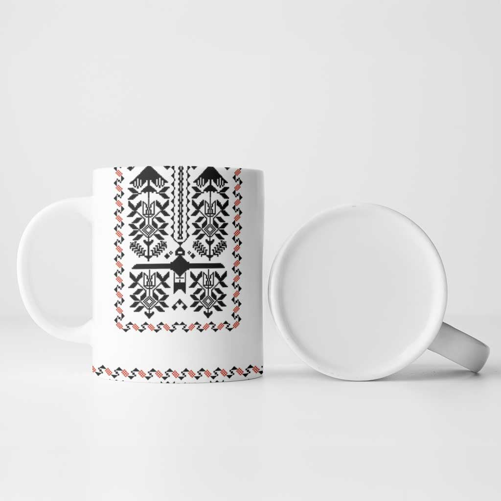 Ukraine Military Vyshyvanka Pattern Ceramic Mug Ukrainian Heritage White Tactical Style - Wonder Print Shop