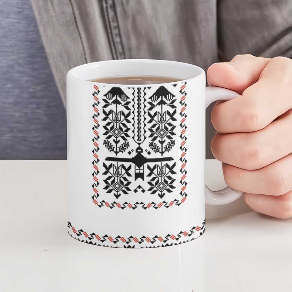 Ukraine Military Vyshyvanka Pattern Ceramic Mug Ukrainian Heritage White Tactical Style - Wonder Print Shop