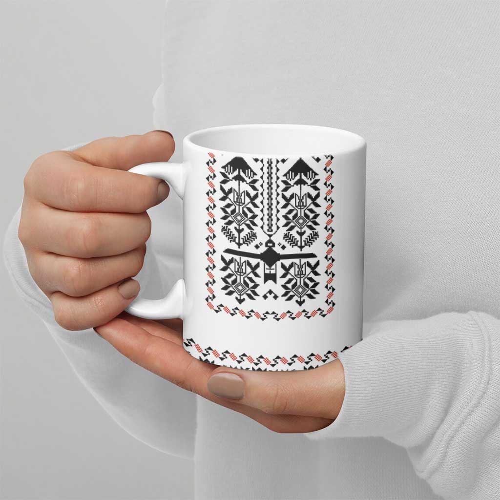 Ukraine Military Vyshyvanka Pattern Ceramic Mug Ukrainian Heritage White Tactical Style - Wonder Print Shop