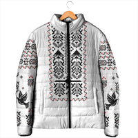 Ukraine Military Vyshyvanka Pattern Padded Jacket Ukrainian Heritage White Tactical Style - Wonder Print Shop