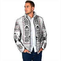 Ukraine Military Vyshyvanka Pattern Padded Jacket Ukrainian Heritage White Tactical Style - Wonder Print Shop