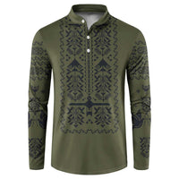 Ukraine Military Vyshyvanka Pattern Button Sweatshirt Ukrainian Heritage Green Tactical Style - Wonder Print Shop