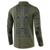 Ukraine Military Vyshyvanka Pattern Button Sweatshirt Ukrainian Heritage Green Tactical Style - Wonder Print Shop
