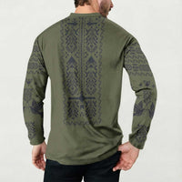 Ukraine Military Vyshyvanka Pattern Button Sweatshirt Ukrainian Heritage Green Tactical Style - Wonder Print Shop
