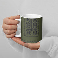 Ukraine Military Vyshyvanka Pattern Ceramic Mug Ukrainian Heritage Green Tactical Style - Wonder Print Shop