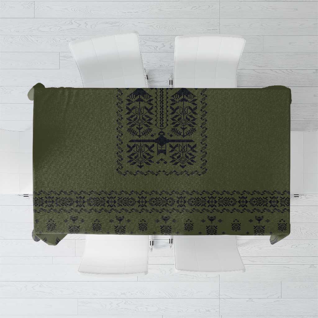 Ukraine Military Vyshyvanka Pattern Tablecloth Ukrainian Heritage Green Tactical Style - Wonder Print Shop