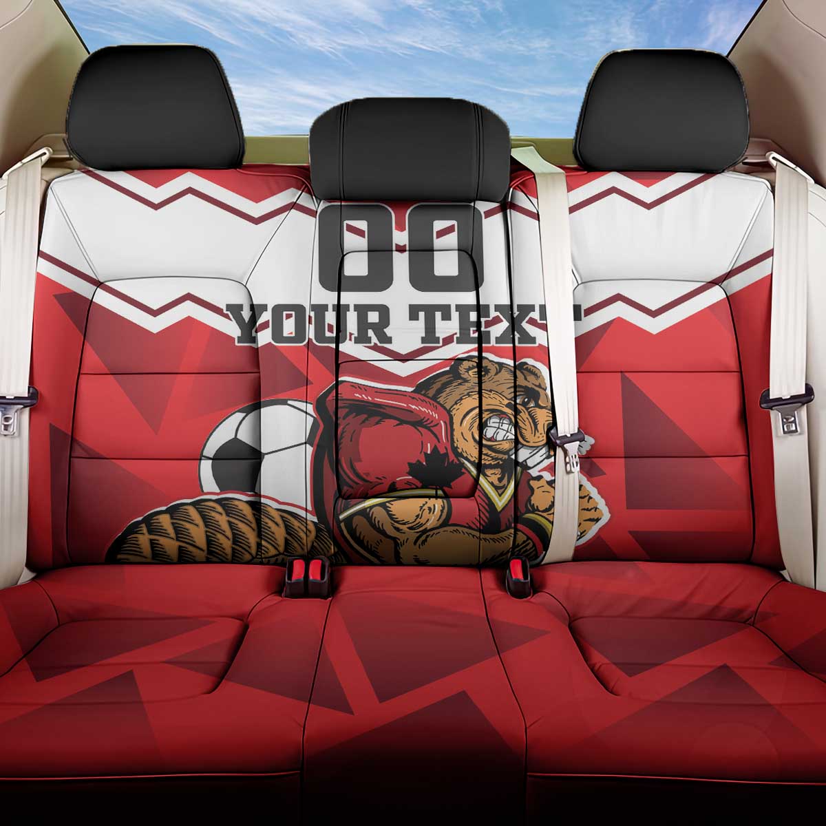 Custom Canada Football Back Car Seat Cover Beavers Mascot - Wonder Print Shop