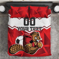Red football bedding set with beaver mascot and 'Your Text' graphic, '00' logo