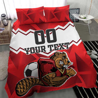 Red and white bedding set with beaver mascot, 'Your Text' and '00' on duvet