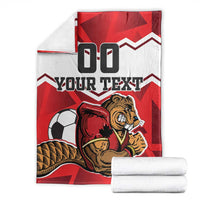 Red and white football blanket with beavers mascot, '00' and 'YOUR TEXT', folded