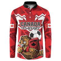 Red button-up football sweatshirt with Canada team graphic, black collar, beaver mascot