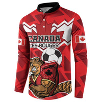 Red button-up football sweatshirt with Canada Les Rouges crest, soccer ball, beaver mascot