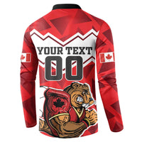 Red button-up football sweatshirt, back graphic with your text and 00, beaver mascot