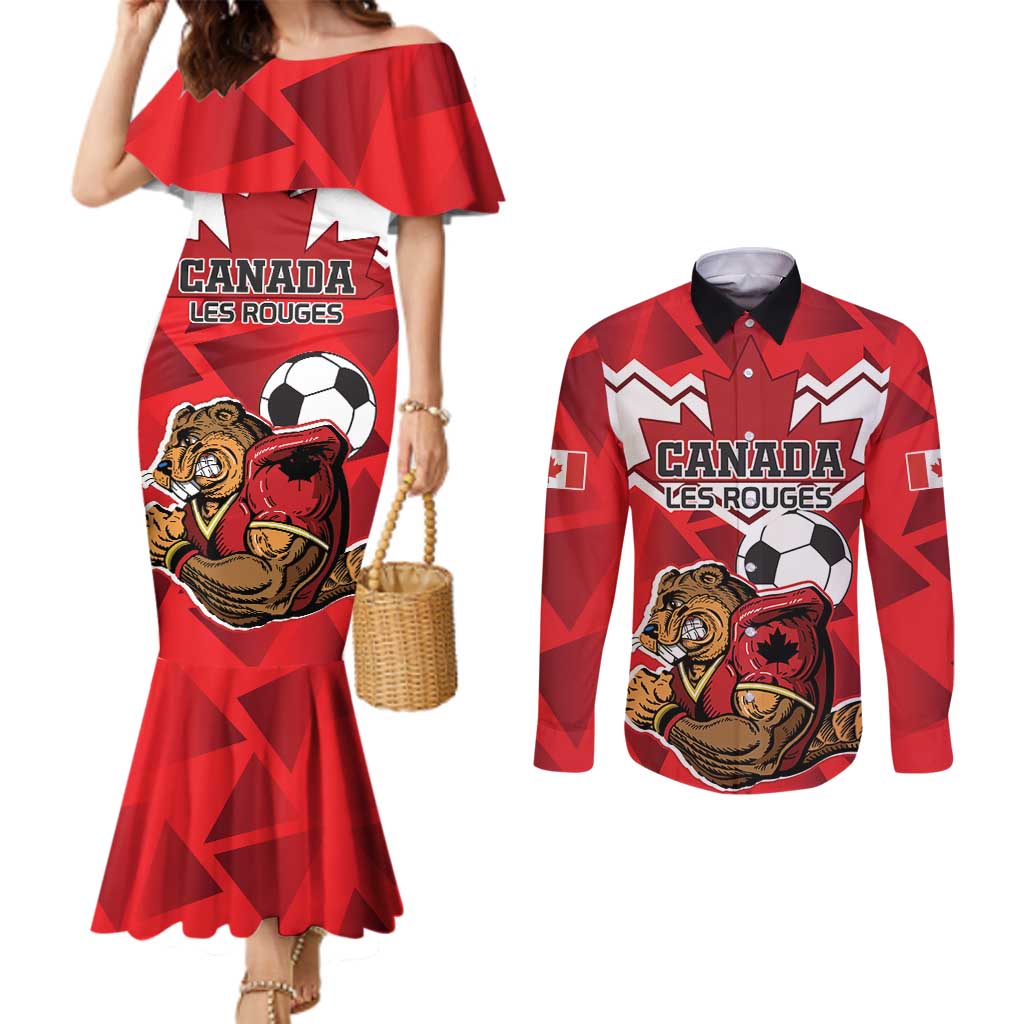 Custom Canada Football Couples Matching Mermaid Dress and Long Sleeve Button Shirt Beavers Mascot