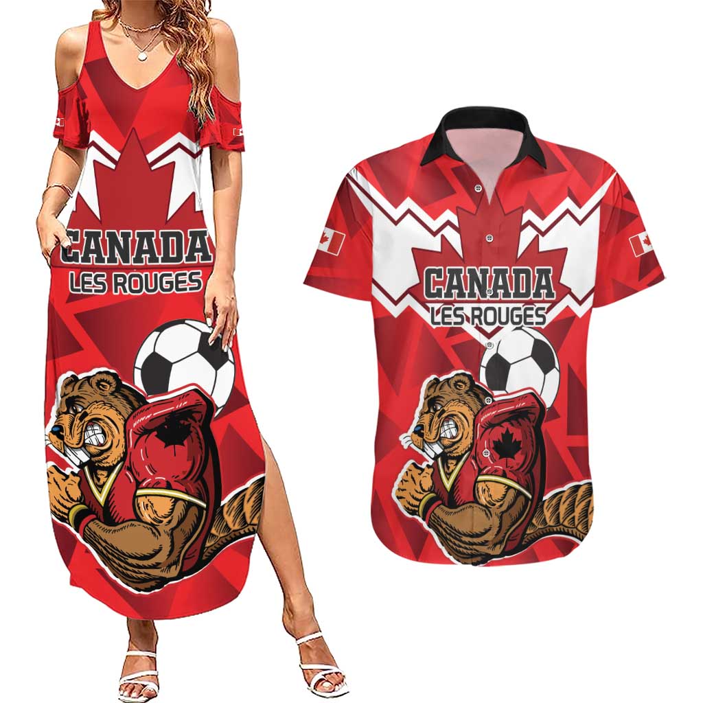 Custom Canada Football Couples Matching Summer Maxi Dress and Hawaiian Shirt Beavers Mascot - Wonder Print Shop