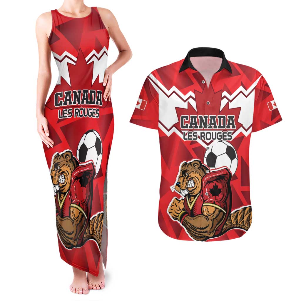 Custom Canada Football Couples Matching Tank Maxi Dress and Hawaiian Shirt Beavers Mascot - Wonder Print Shop