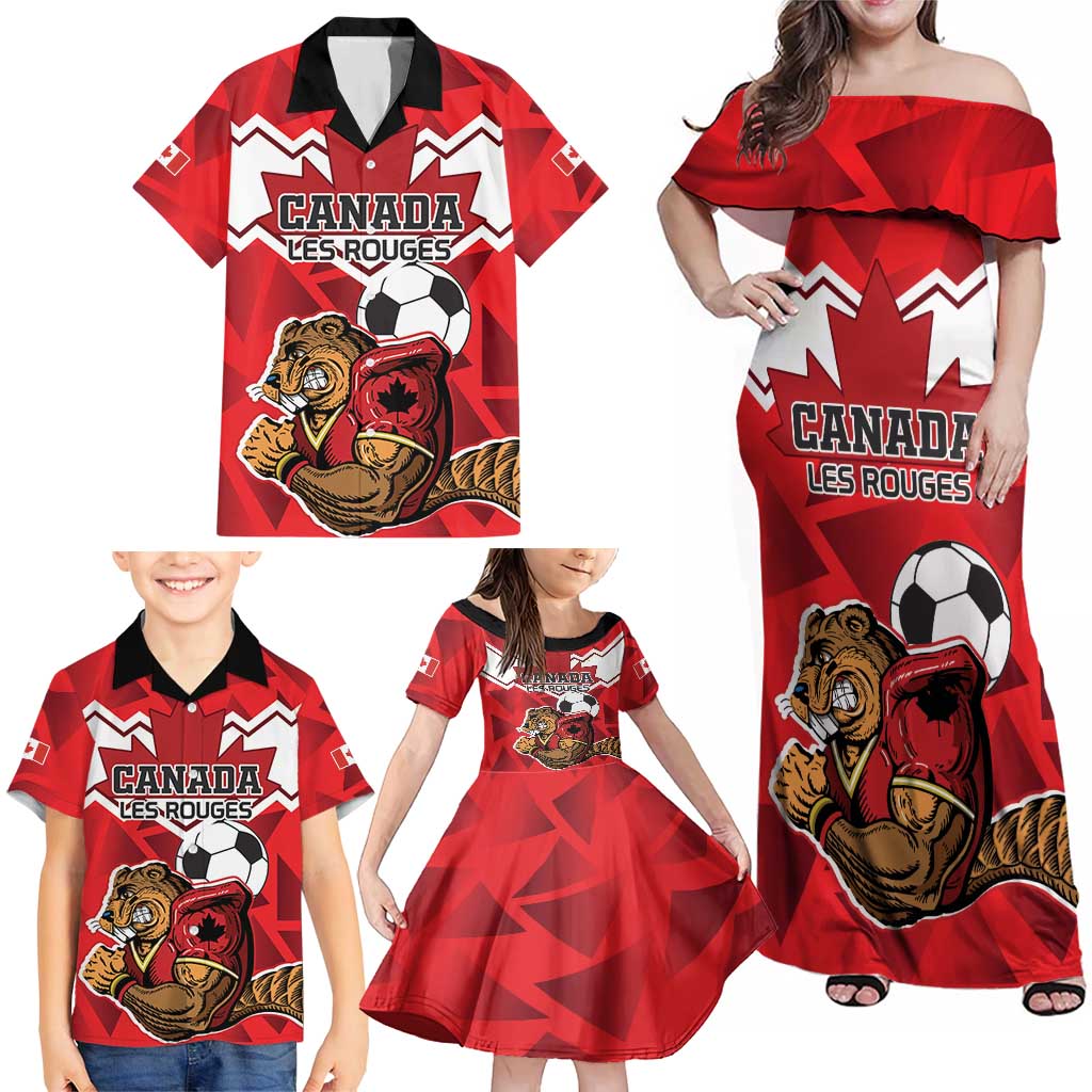 Custom Canada Football Family Matching Off Shoulder Maxi Dress and Hawaiian Shirt Beavers Mascot - Wonder Print Shop