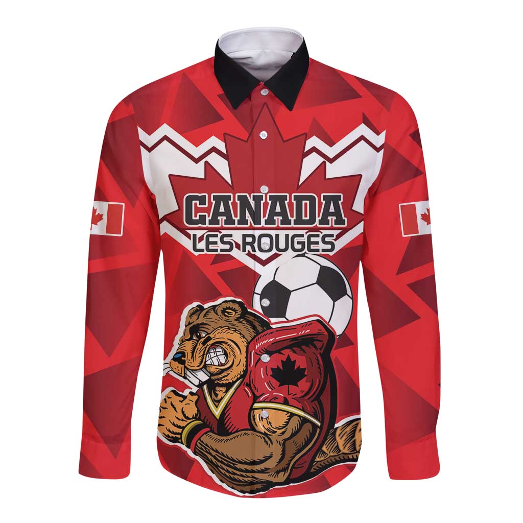 Custom Canada Football Long Sleeve Button Shirt Beavers Mascot - Wonder Print Shop