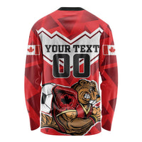 Red long-sleeve football shirt, back print 'YOUR TEXT 00' with beaver mascot