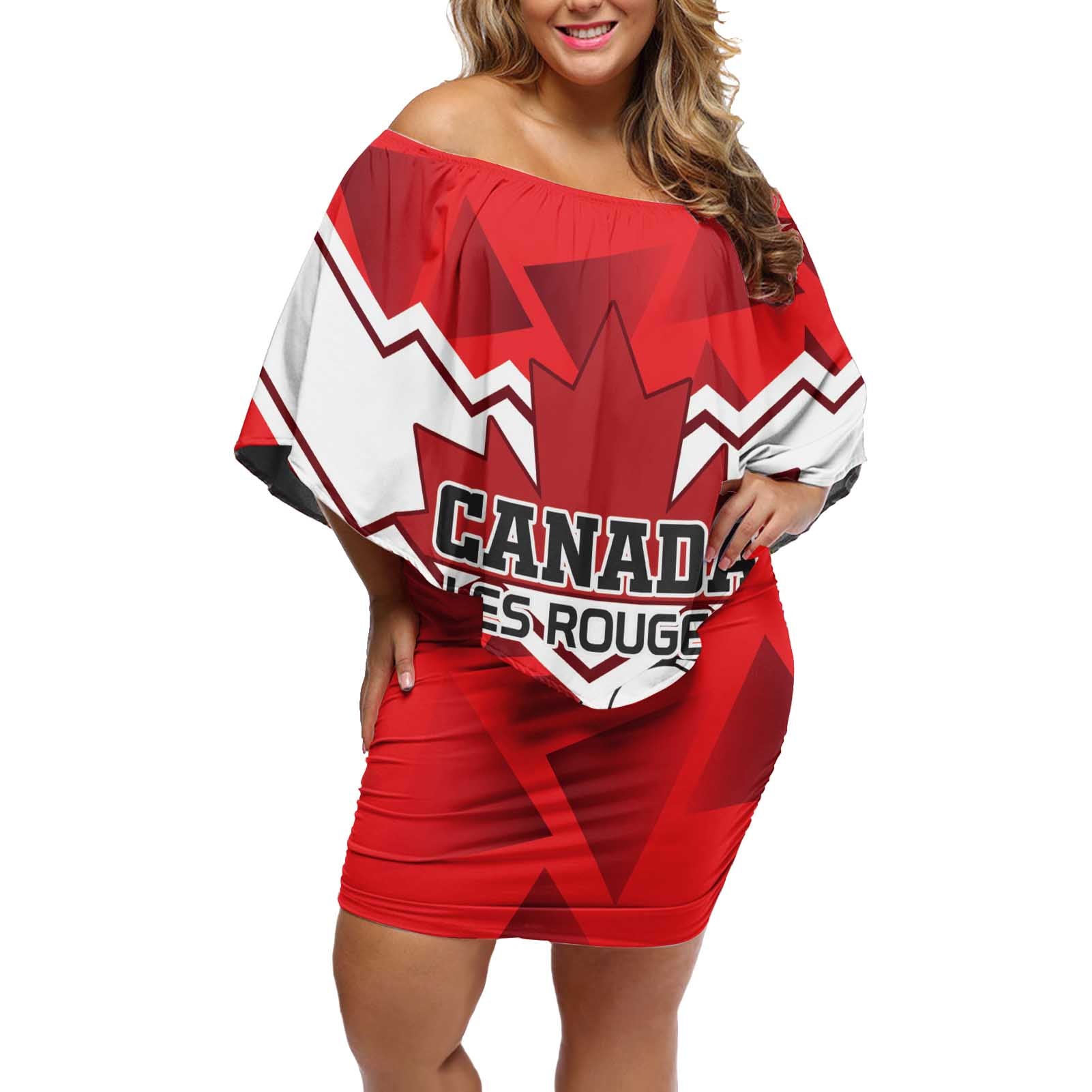 Custom Canada Football Off Shoulder Short Dress Beavers Mascot - Wonder Print Shop