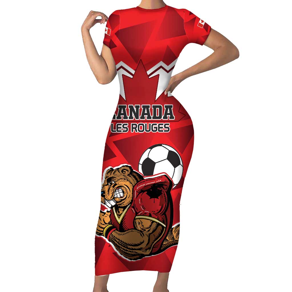 Custom Canada Football Short Sleeve Bodycon Dress Beavers Mascot - Wonder Print Shop